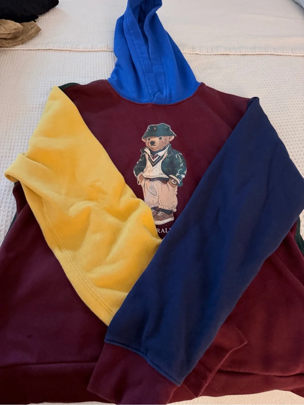 Ralph Lauren Colorblock Polo Bear Hoodie - Burgundy, Blue, Yellow, Navy